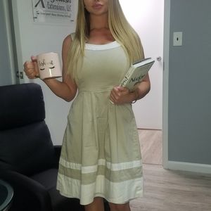 Beige and White Housewife Dress